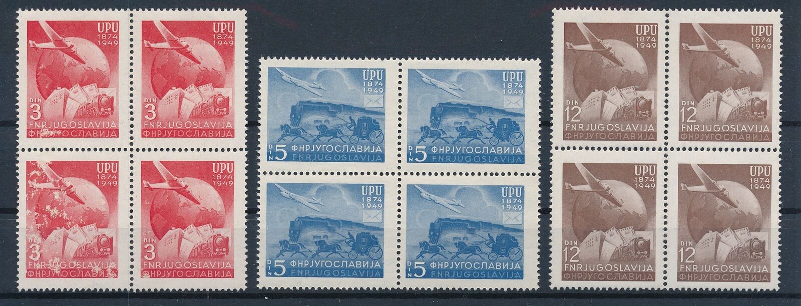 [pg10236] Yougoslavia 1949 Upu Good Set In Blocks Of 4 Stamps Very Fine Mnh