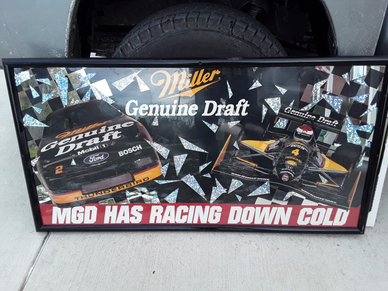 Mirror Miller Genuine Draft NASCAR /Indy Car Racing Bar Sign Mirror 50'' x 25''