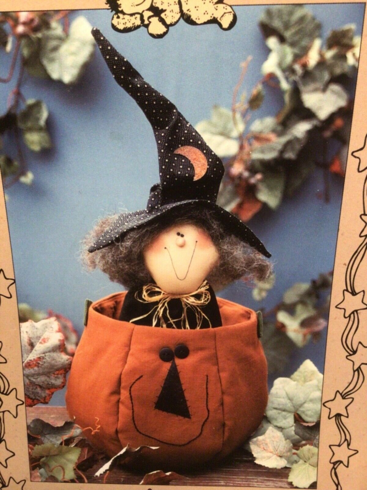 Pattern Primitive Witch Doll In A Pumpkin Halloween Display Uncut Sweet Dreams