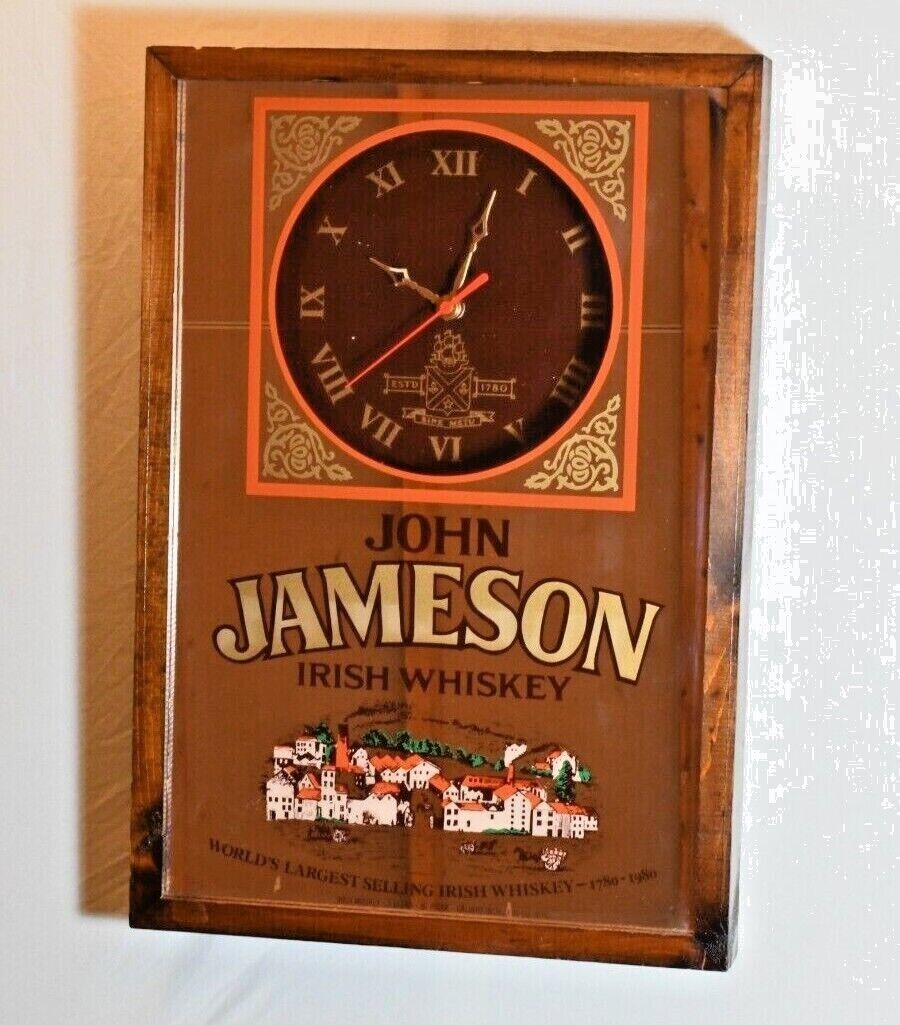 Jameson Irish Whiskey Mirror With Clock Sign Display Man Cave Decor