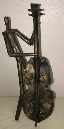 Vintage Metal Handcrafted Musical Man Playing The Bass 17”h X 5”l  X 2”w Jazzy!