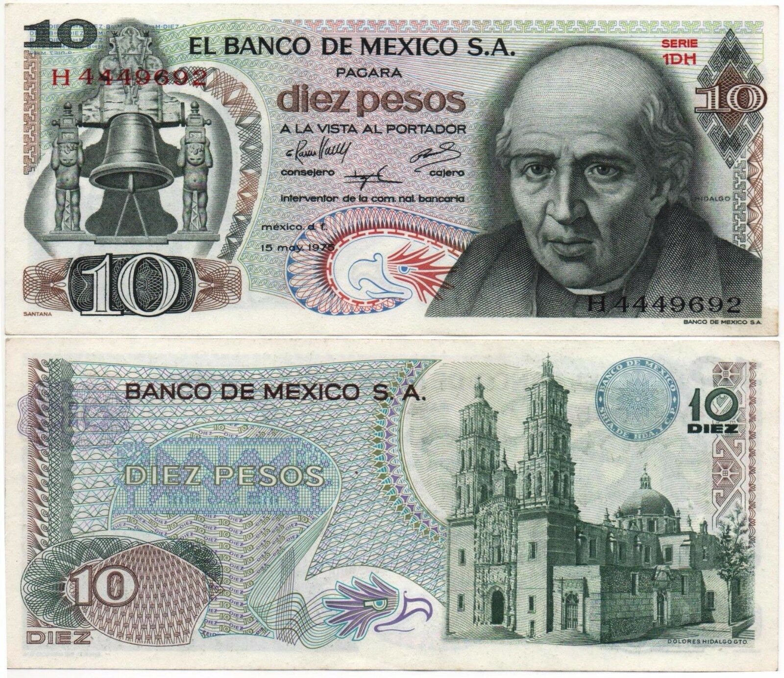 Mexico Banknote 10 Pesos Au Unc Crisp Paper Money - Mix Year - Free Shipping