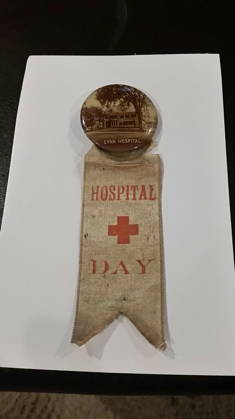 Vintage Hospital Day Pin And Ribbon. Made By Boston Badge Co. Wwi