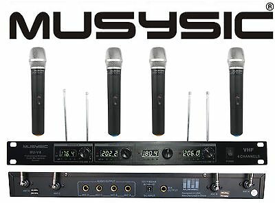 Musysic Professional 4 Channel Vhf Handheld Wireless Microphone System Mu-v4h