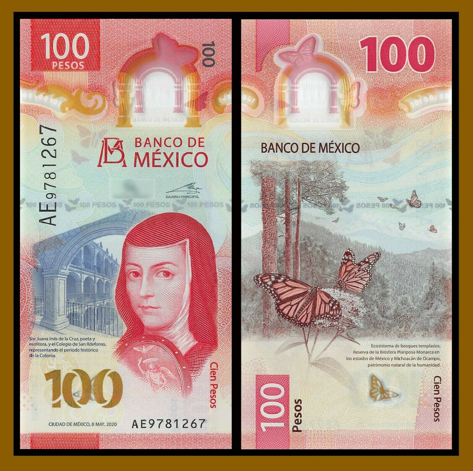 Mexico 100 Pesos, 2020 P-New IBNS Banknote Of The Year Polymer Butterfly Unc