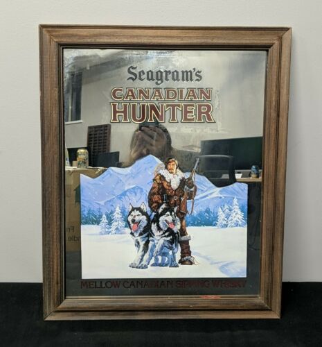 Seagram's Canadian Hunter Mellow Sipping Whisky Mirror Whiskey Bar Sign Ad Frame