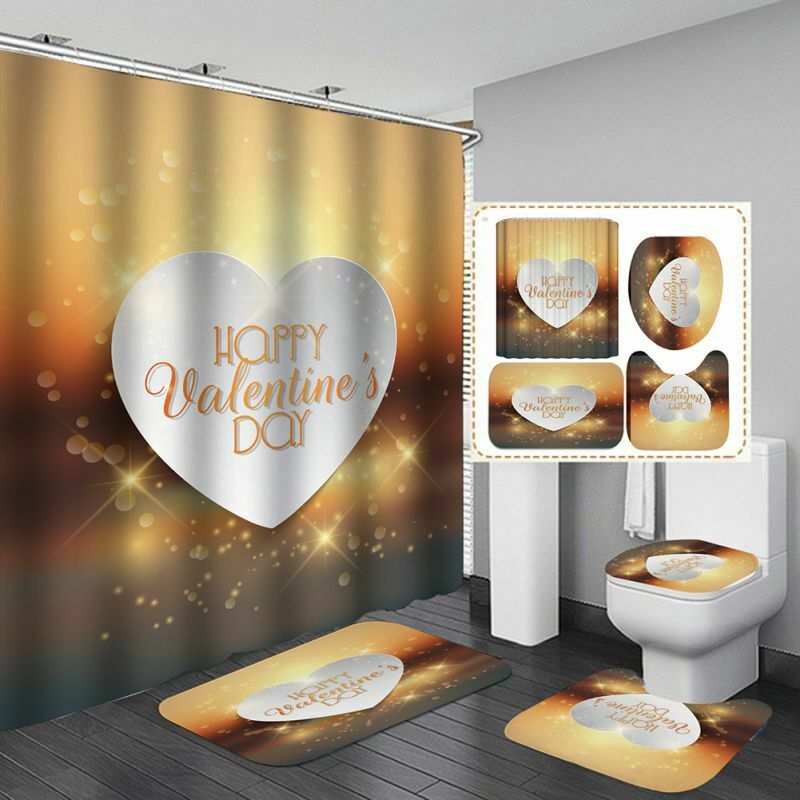4pcs Valentine's Day 3d Digital Printing Shower Curtain  For Party Decoration