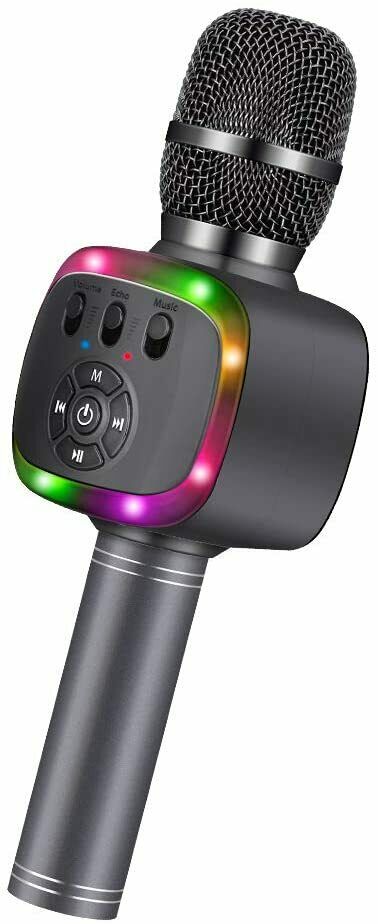 Bonaok Wireless Bluetooth Karaoke Microphone With Dual Sing, Led Lights,portable