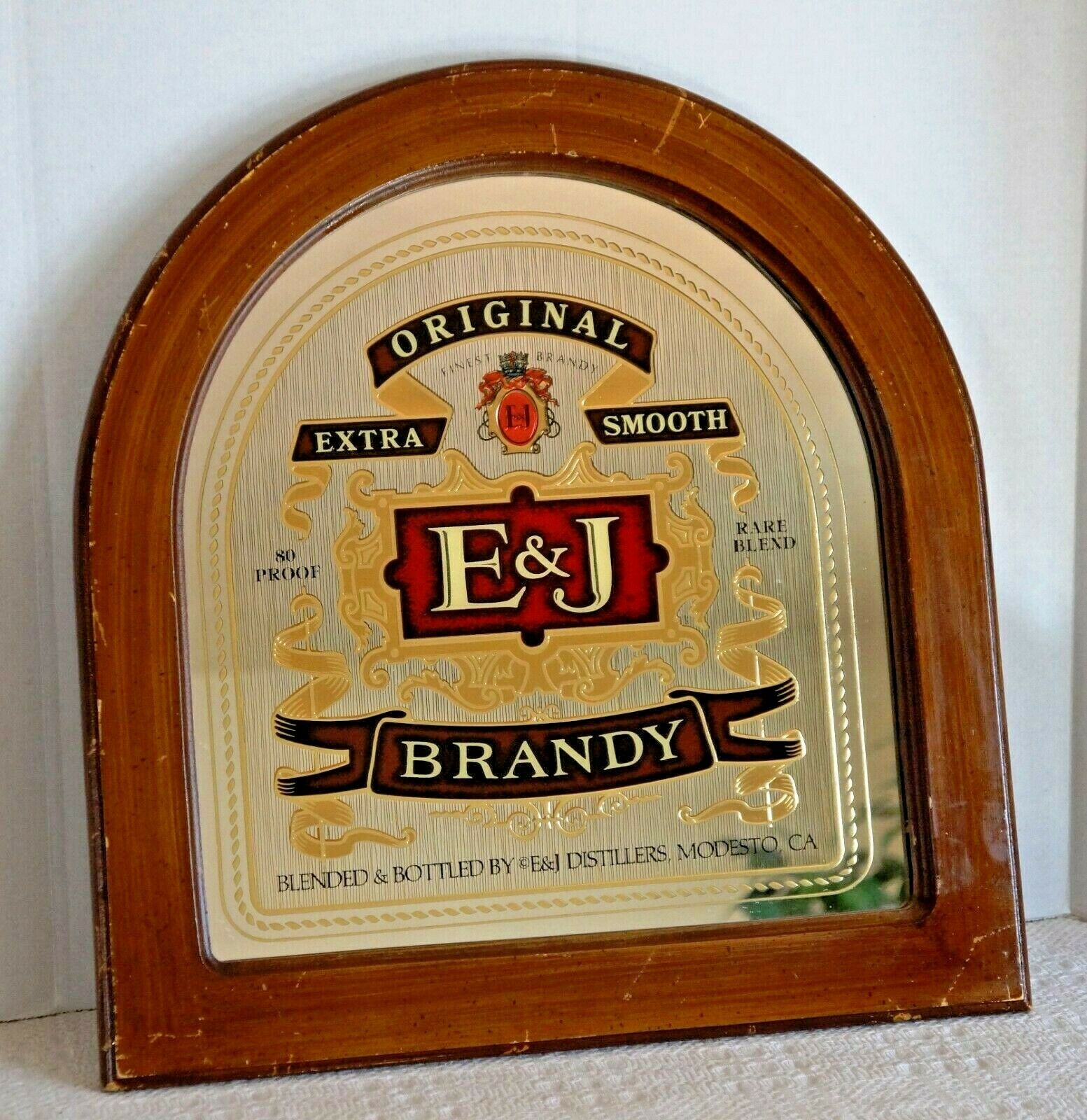 Vintage E & J Original Brandy Bar Pub Mirror Alcohol In Wood Frame 17" X 18"