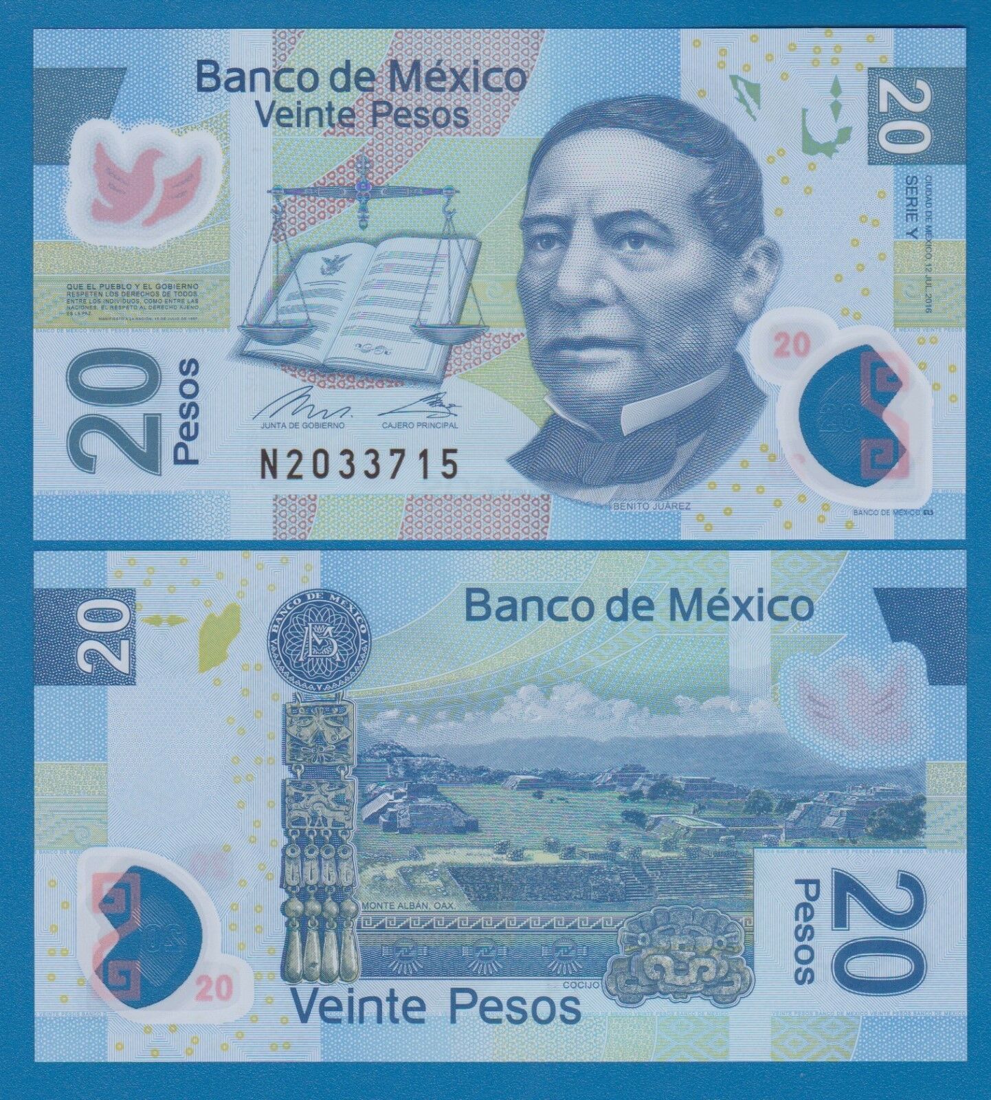 Mexico 20 Pesos P 122n 2016 UNC Serie Y Low Shipping! Combine FREE Polymer! 122