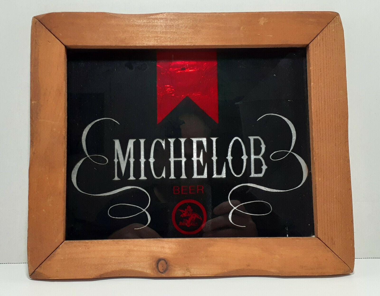 Vintage Michelob Beer Bar Mirror in Wood Frame Black 10 x 12