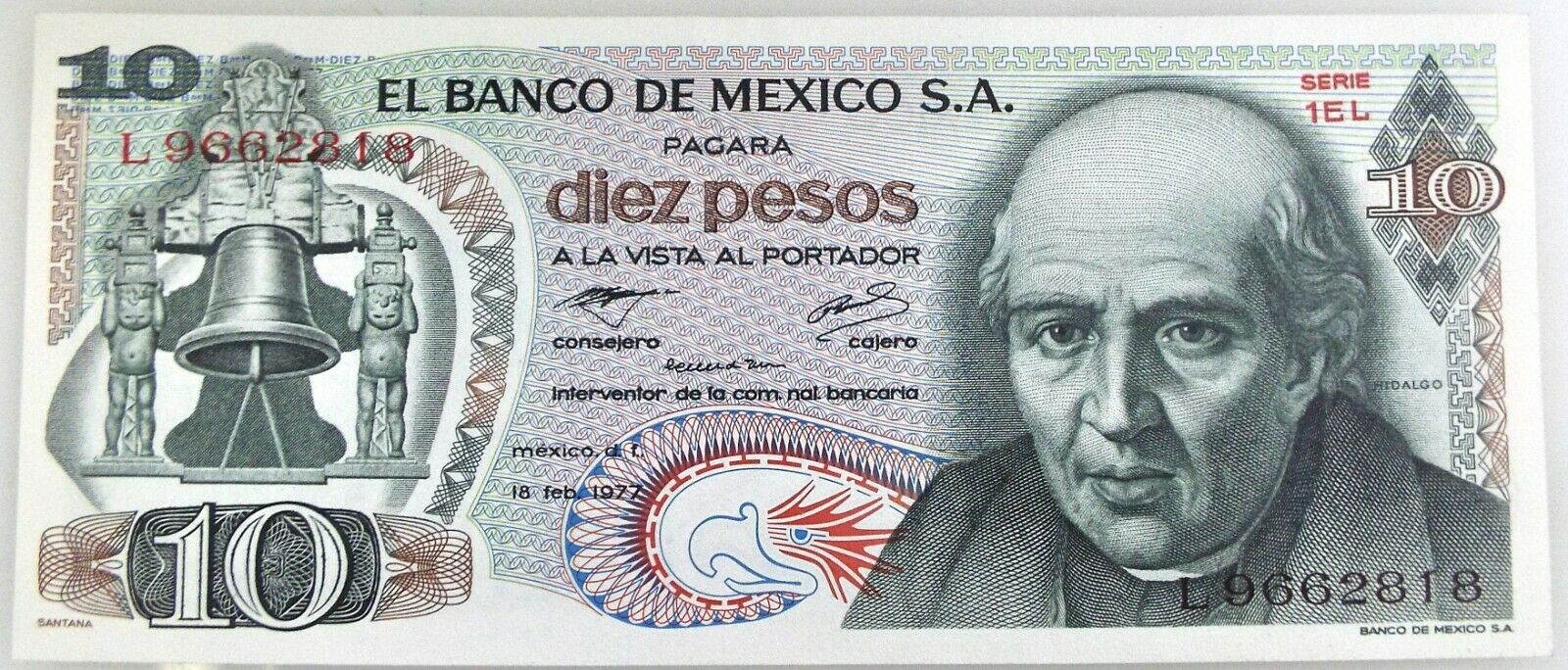 1977 - El Banco de Mexico - 10 Diez Pesos UNC Bill - Serie 1EL ~#3954