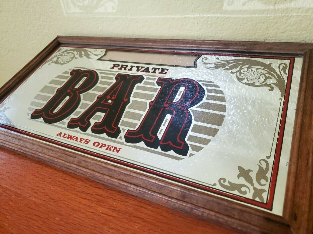 Vintage Customize-able Private Bar Always Open Wood Mirror Sign Name