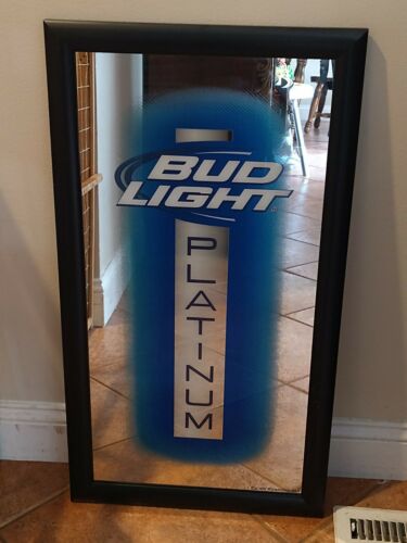 Bud Light Platinum Beer Mirror Black Plastic Framed 16x30"