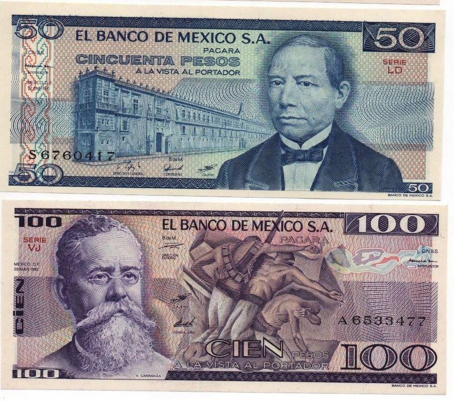 Uncirculated Mexico Set Of 2 Banknotes 50 &100 Pesos Great Price Limited Amount