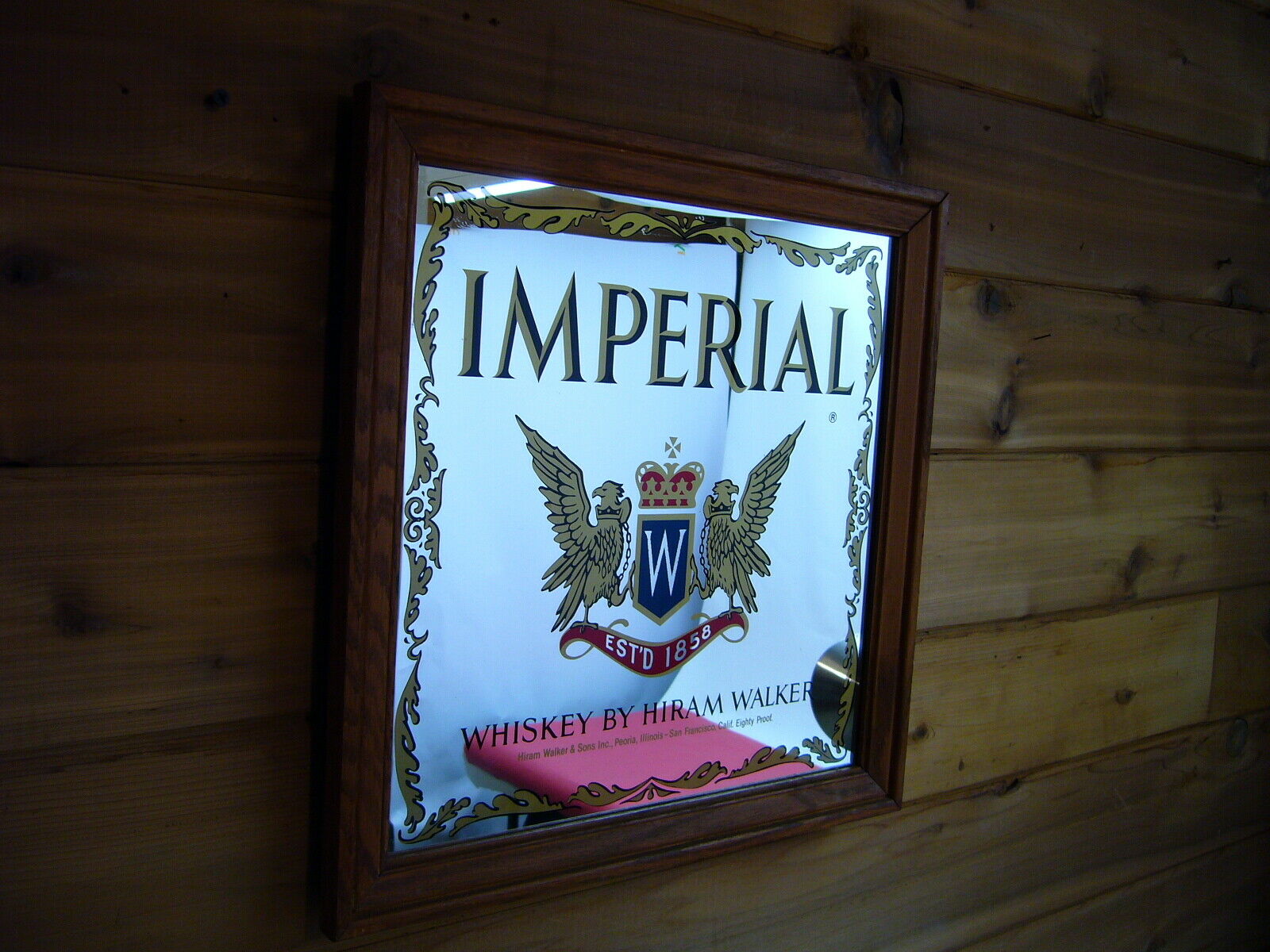 Imperial Whiskey Hiram Walker Bar Mirror Decor Canada Liquor Framed 16" X 16"