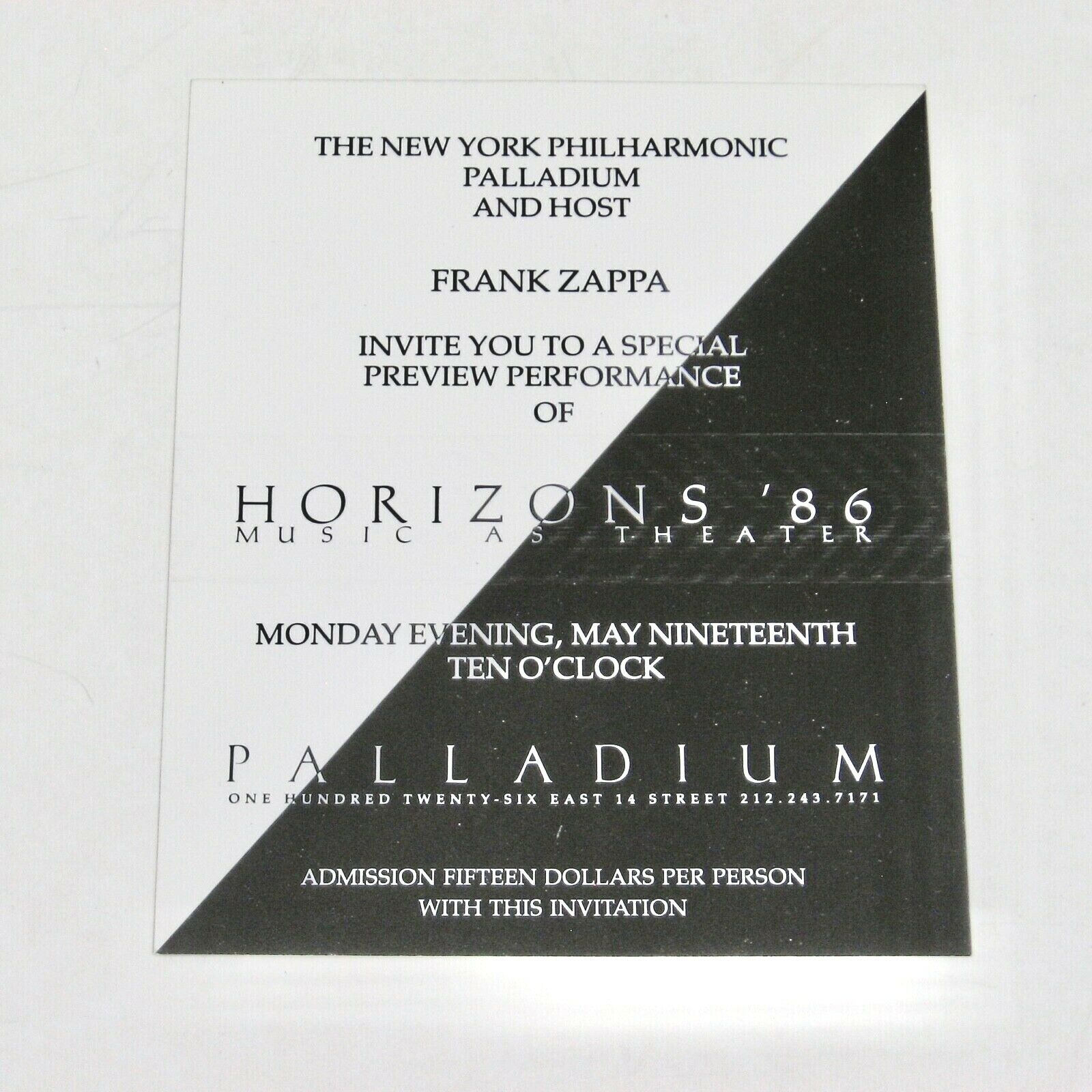 Palladium NYC Frank Zappa Emcees Horizons '86 Flyer Invitation Disco Club1986