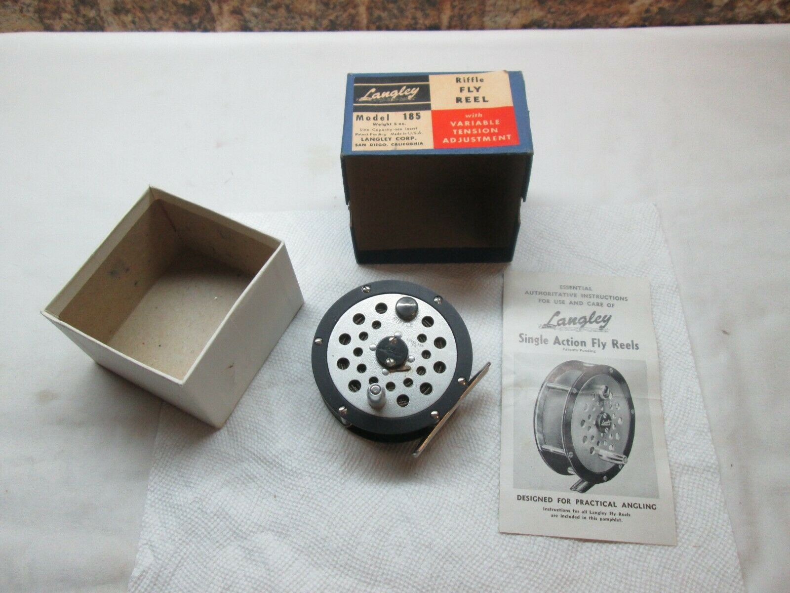 Vintage Langley Model 185 Riffle Fly Reel W/orginal Box & Paperwork ~ Exc Cond ~