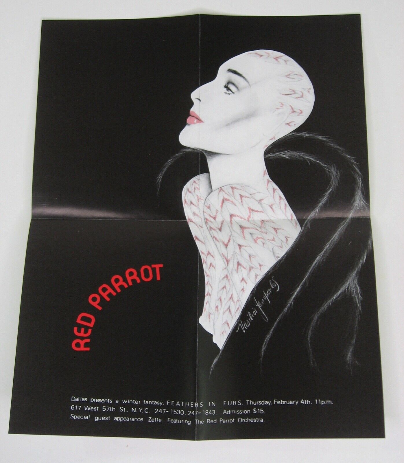 The Red Parrot Nyc Feathers In Furs Invitation Flyer Night Club Disco 1980s Vtg