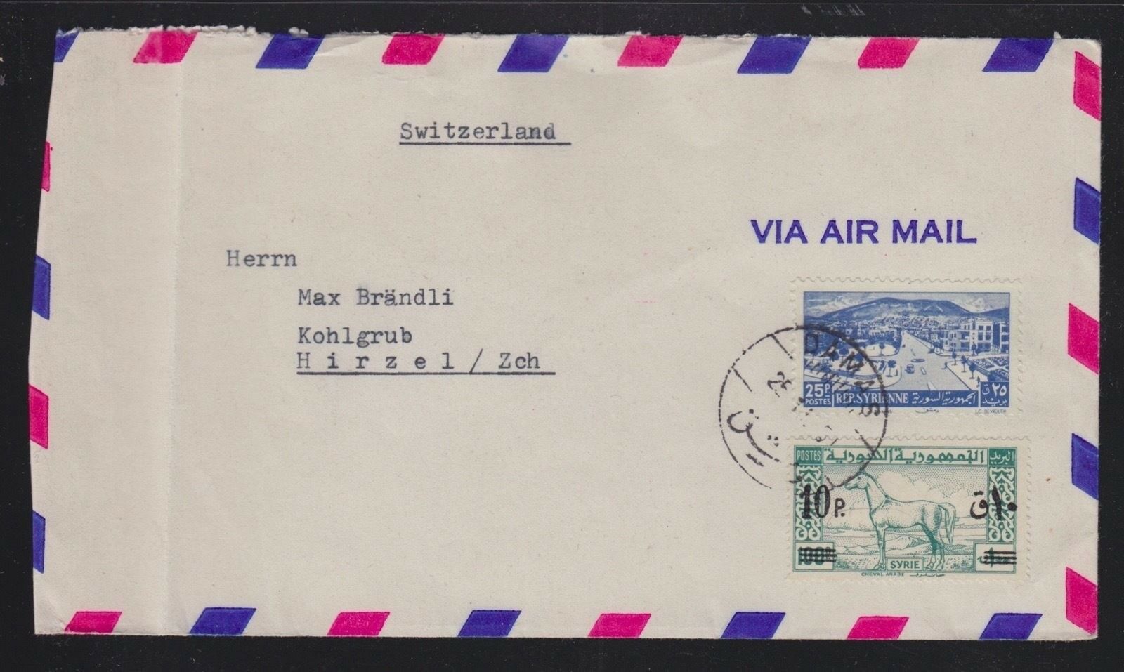 Syria 19(?) Airmail Cover Damascus To Hirzel Switzerland