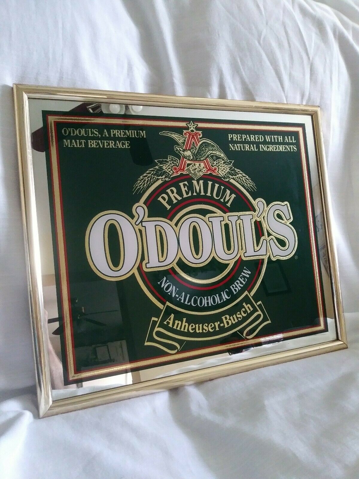 Vintage Odouls Non Alchoholic Brew Mirror Bar Sign Man Cave Anheuser-busch 19x16